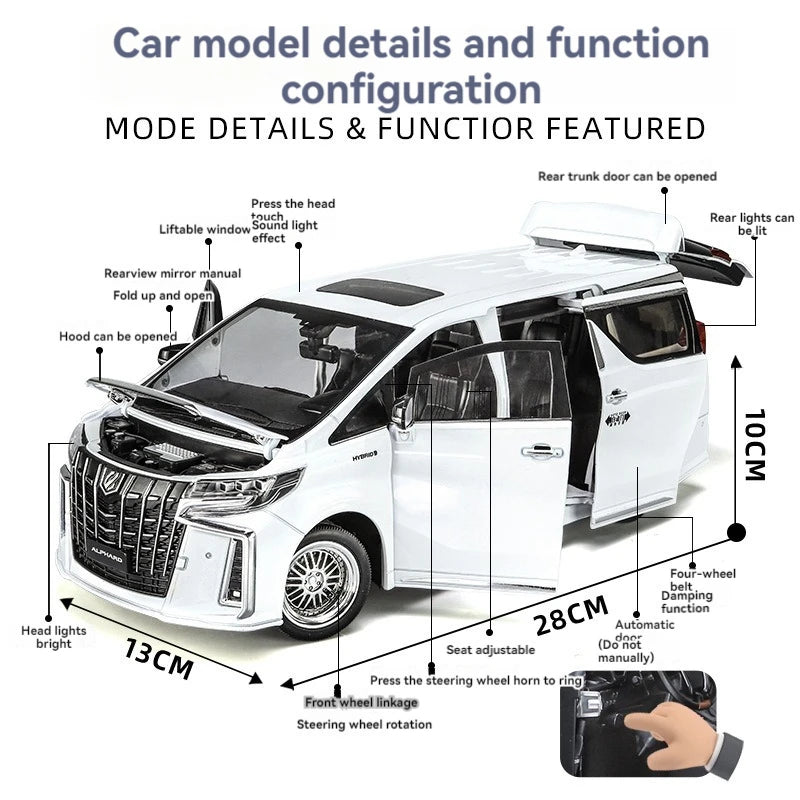 1:18 Scale Diecast Toyota Alphard Car Model with Lights, Sound and Door Open Switch