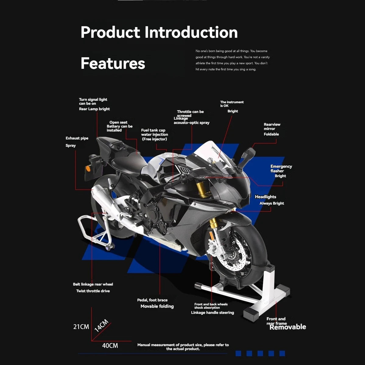 HY Hot New Style Diecast 1:6 Yamaha R1M Motorcycle with Key Open Spray lights and Sound