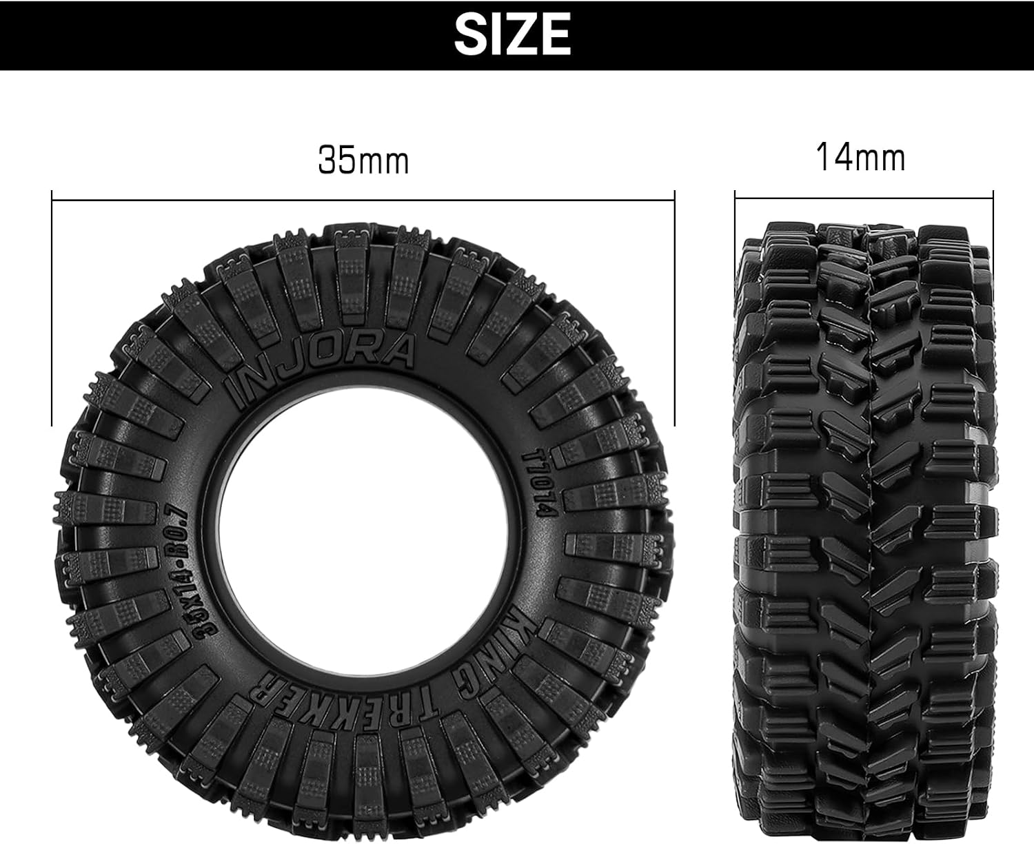 INJORA 0.7" King Trekker Tires 35 * 14mm for Axial SCX30 (T7014)