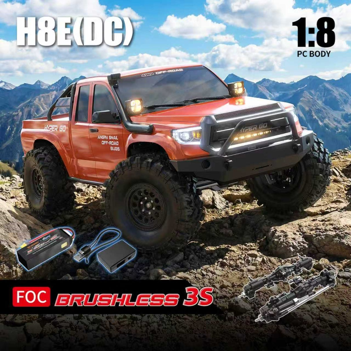 MJX Hyper Go H8E 1/8 Sensored Brushless 4WD RC Crawler DC Version
